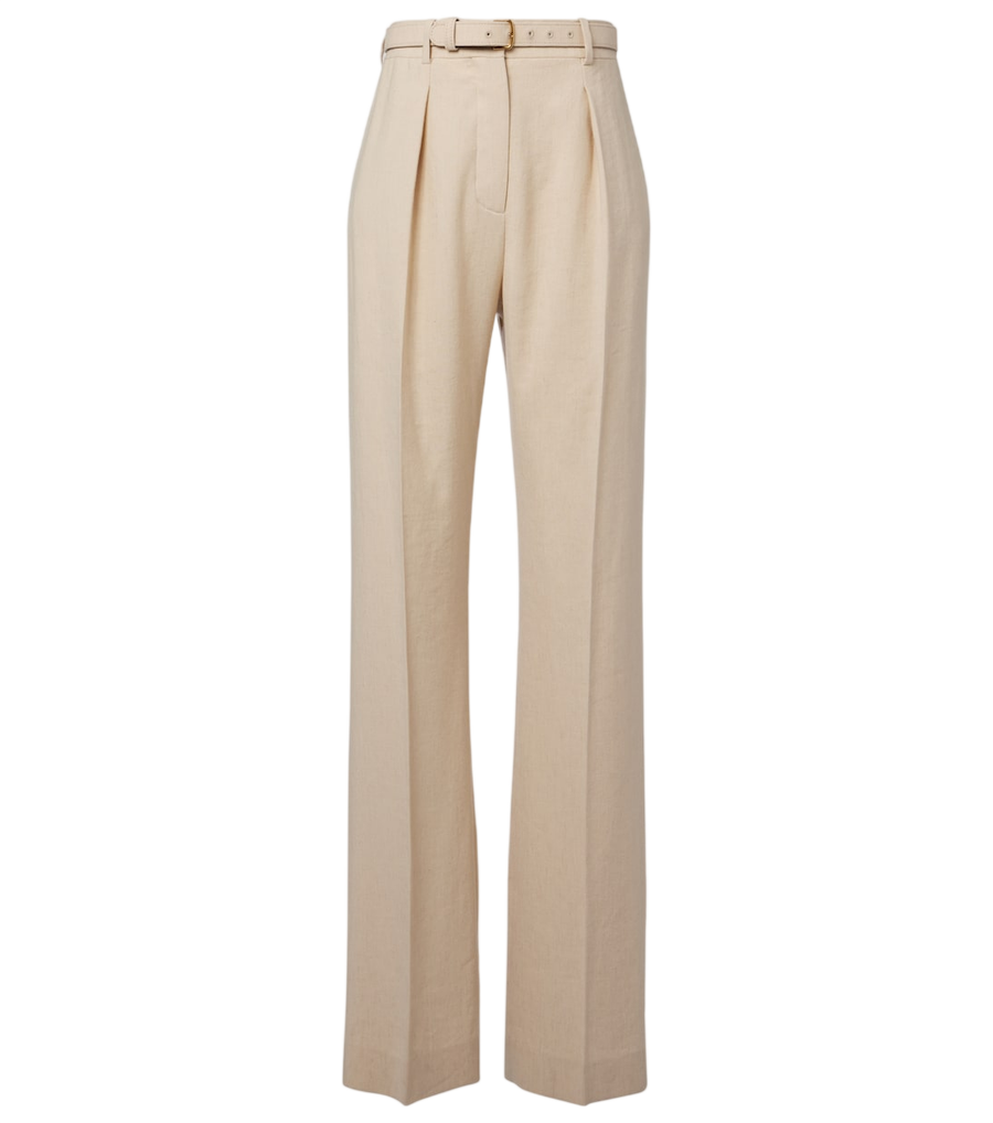 Loro Piana Belted linen and wool straight pants