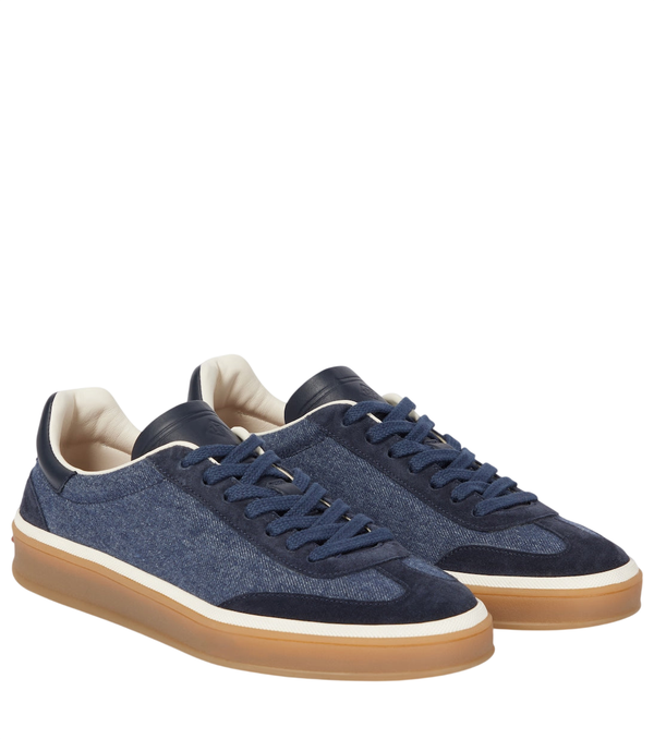 Loro Piana Tennis Walk suede-trimmed denim sneakers