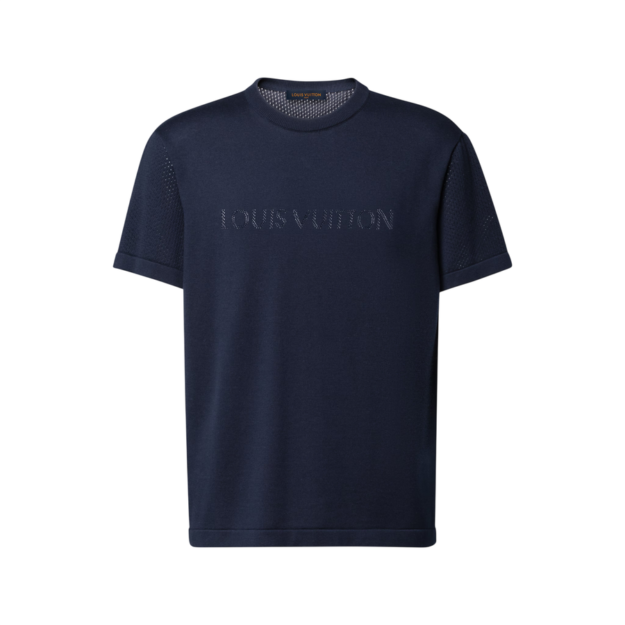 Pull à col rond à manches courtes en coton et cachemire Louis Vuitton — Bleu marine profond