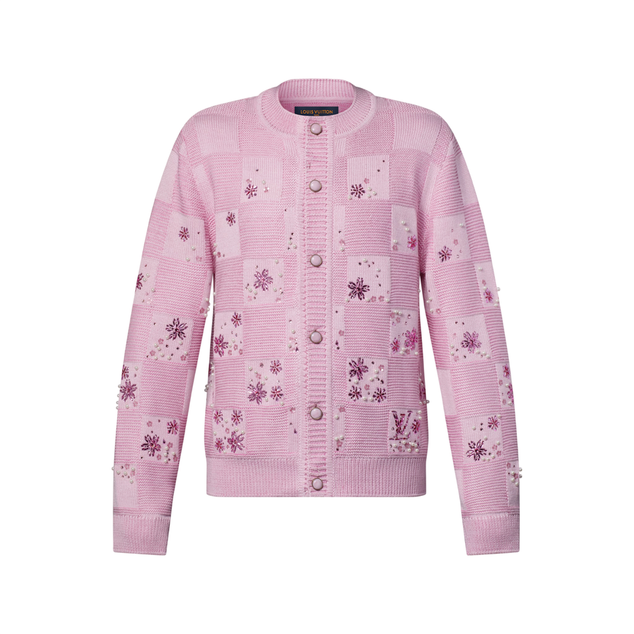 Cardigan brodé Damier Louis Vuitton — Rose pâle