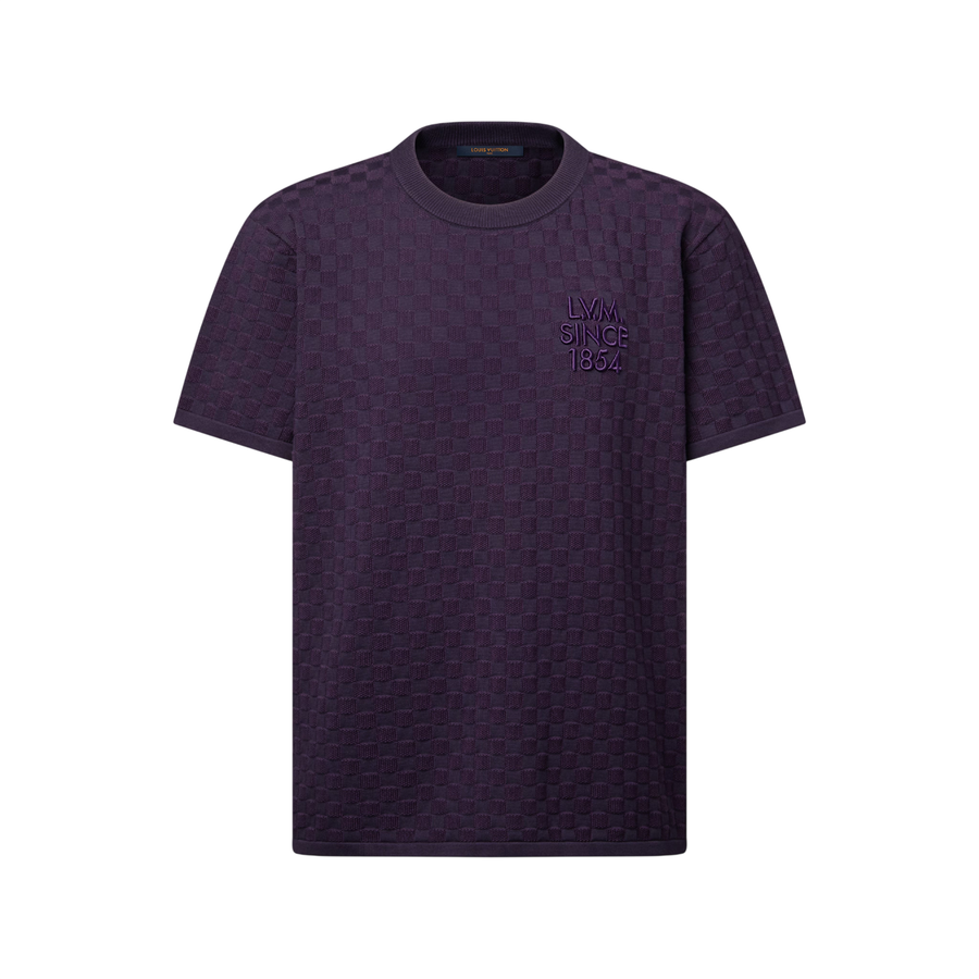 Jersey de cuello redondo de manga corta Damier Jacquard de Louis Vuitton — Índigo púrpura
