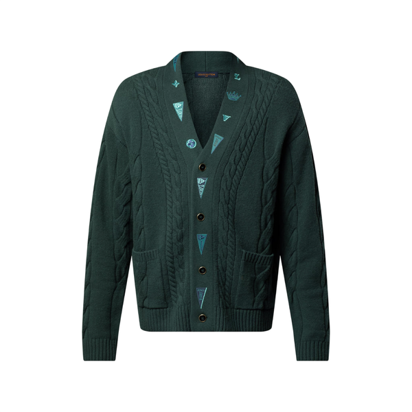 Louis Vuitton Cardigan a trecce ricamato — Verde scuro