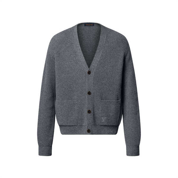 Louis Vuitton Cardigan in cashmere con ricamo Signature — Grigio scuro mélange