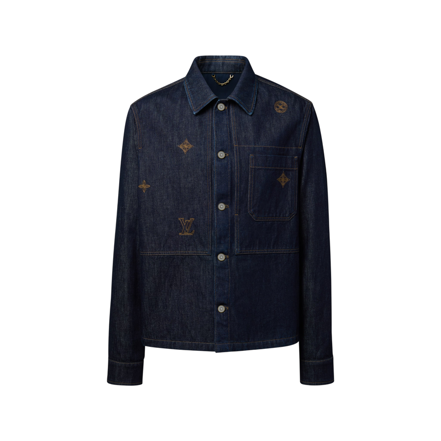 Sobrecamisa vaquera índigo Louis Vuitton con firma bordada