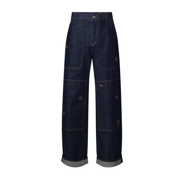 Louis Vuitton Pantaloni in denim con logo ricamato — Indaco