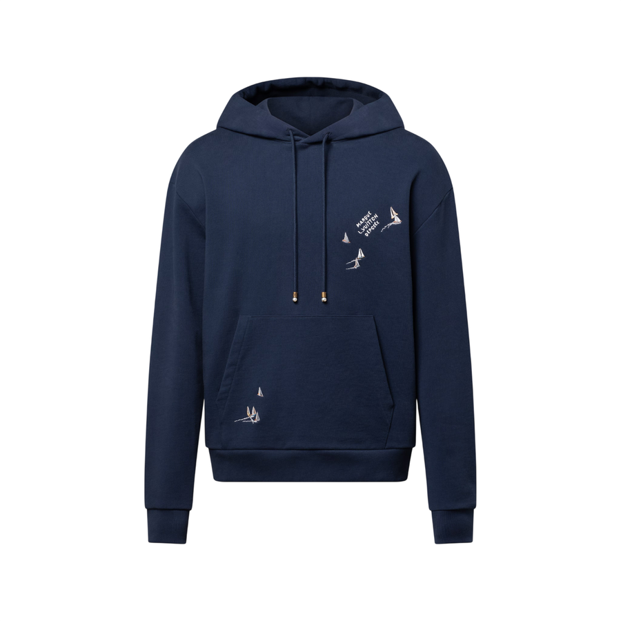 Sudadera con capucha y firma bordada de Louis Vuitton — Azul marino