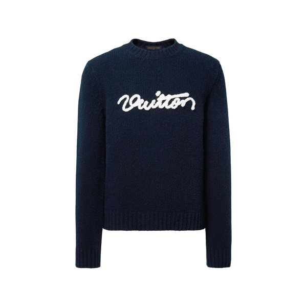 Louis Vuitton Maglia a maniche lunghe girocollo con logo ricamato — Blu navy