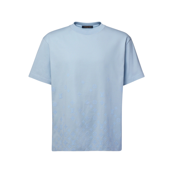 Louis Vuitton T-shirt con stampa floccata sfumata e firma — Blu