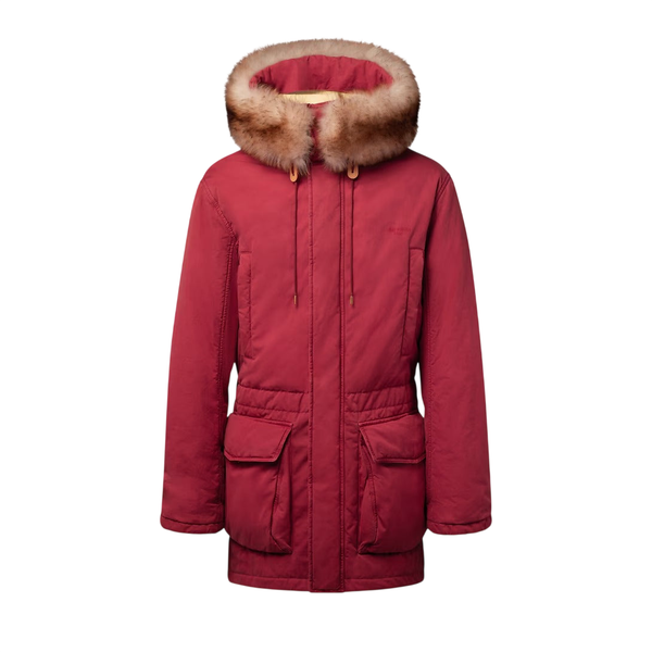 Louis Vuitton Parka tinto in capo con cappuccio bordato di pelliccia — Rosso