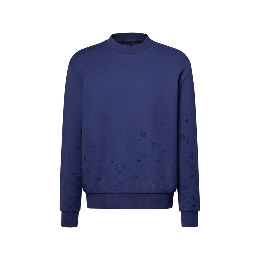 Louis Vuitton Maglia a maniche lunghe girocollo con stampa sfumata Signature Flock — Blu navy