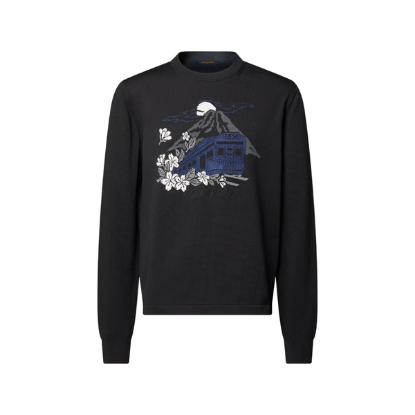 Louis Vuitton T-shirt de gola redonda de manga comprida em tricot — Preta