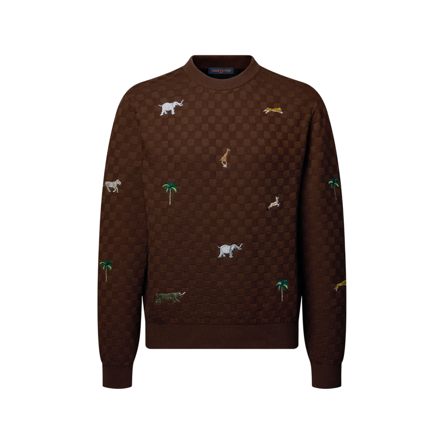 Louis Vuitton LV x The The Darjeeling Limited Embroidered Long-Sleeved Crewneck — Beige Mélangé