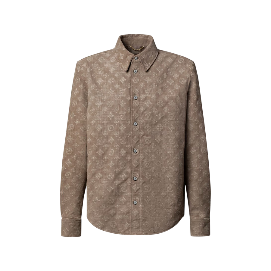 Louis Vuitton Monogram Embroidered Leather Overshirt — Beige
