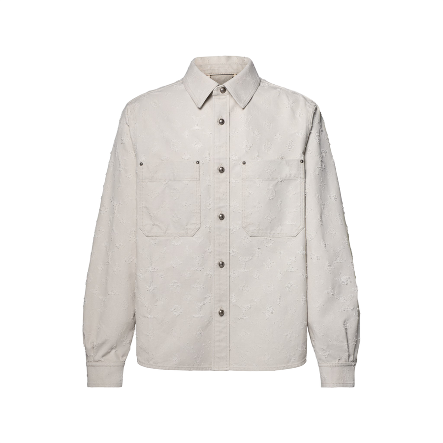 Louis Vuitton sobrecamisa de ganga com monograma e detalhes perfurados — Cinza