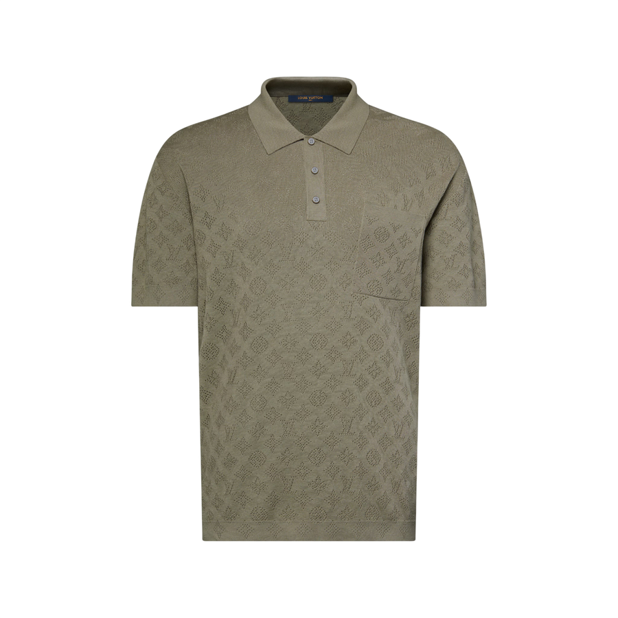 Polo à manches courtes Louis Vuitton en maille pointelle Monogram — Kaki