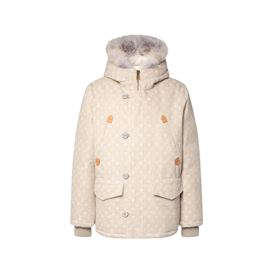 Louis Vuitton Monogram Water-Repellent Denim Down Parka — Beige