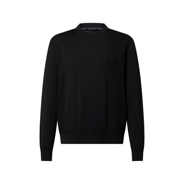 Louis Vuitton Maglia a maniche lunghe girocollo in cotone e seta traforata — Nero