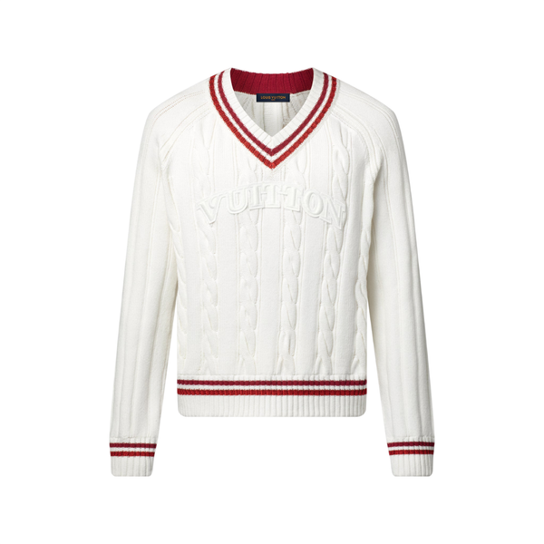 Louis Vuitton Pulôver Preppy com Decote em V e Tranças — Branco Leitoso