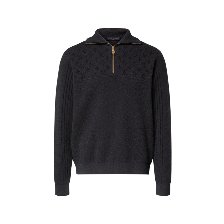 Louis Vuitton Pullover a mezza zip in lana a coste — Nero