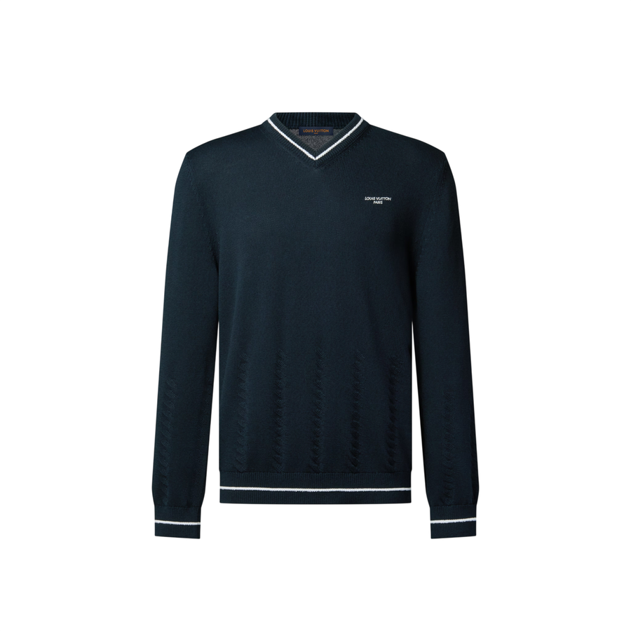 Louis Vuitton Pullover a collo a V con trecce in misto seta — Blu scuro