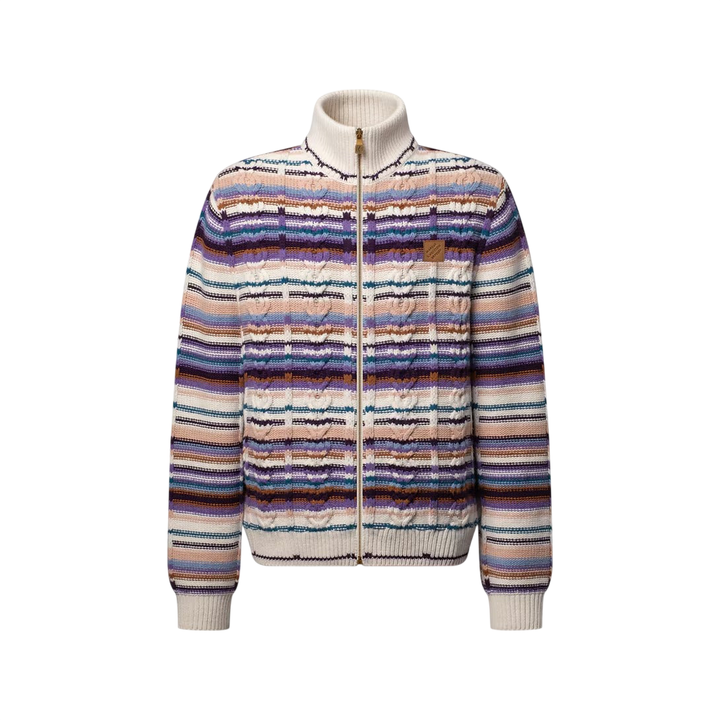 Louis Vuitton Striped Cable-Knit Track Top — Multicolor [white-bg-v2:68d1b47b-3a63-48c8-ae7b-b6c50188c4b8]