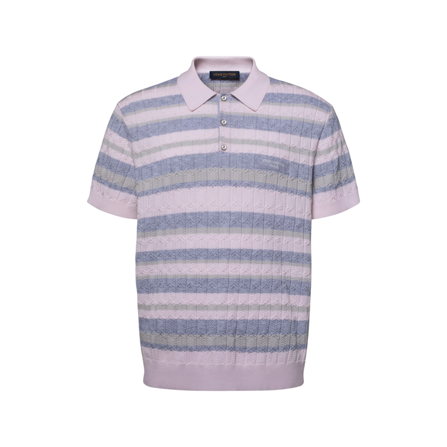 Louis Vuitton Stripy Cable-Knit Polo Shirt  — Light Pink