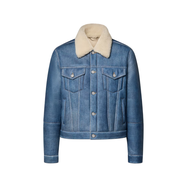 Louis Vuitton Giacca trucker in denim trompe-l’œil con shearling — Indaco lavato