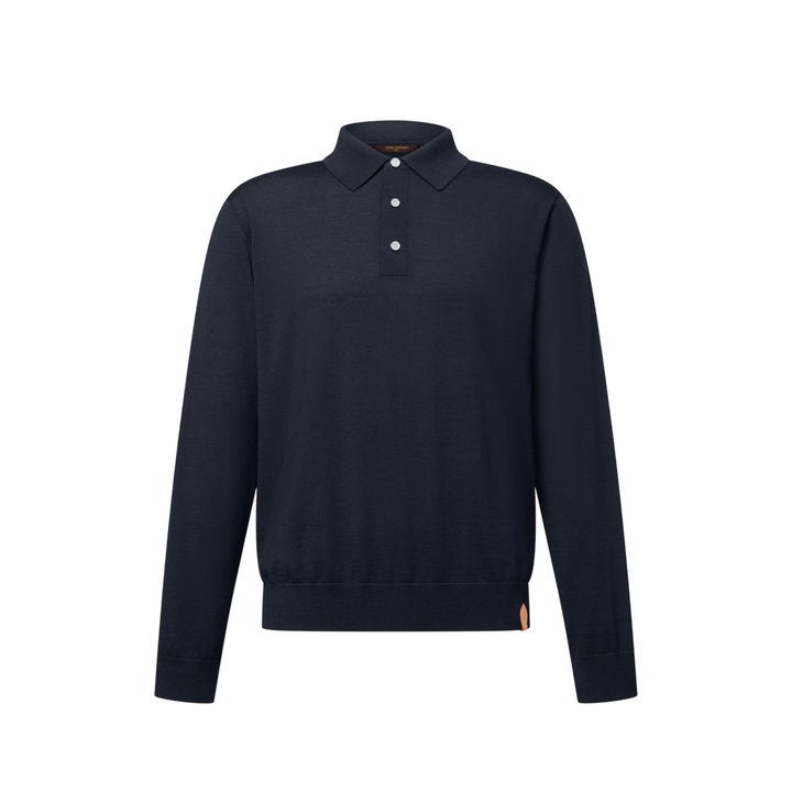 Louis Vuitton Wool-Silk Blend Long-Sleeved Polo Shirt — Navy Blue [white-bg-v2:481ef74a-6f00-4f86-ac53-5e5bce48e42d]