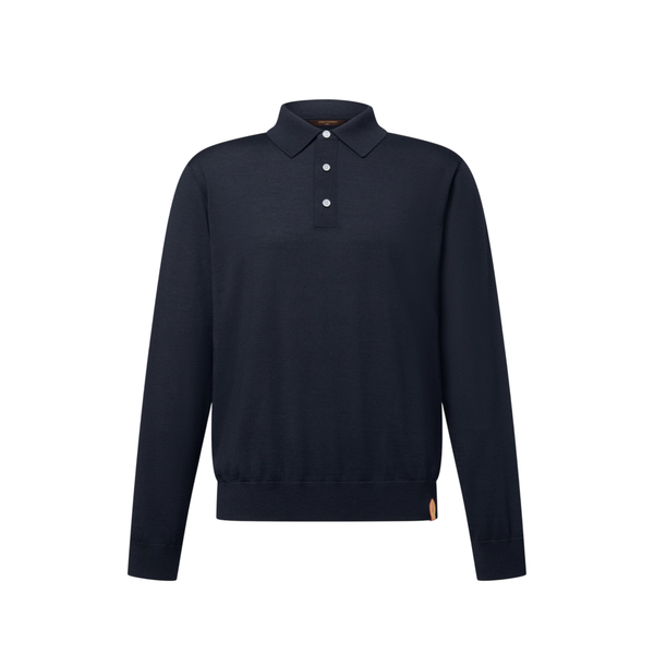 Louis Vuitton Polo a maniche lunghe in misto lana e seta — Blu navy