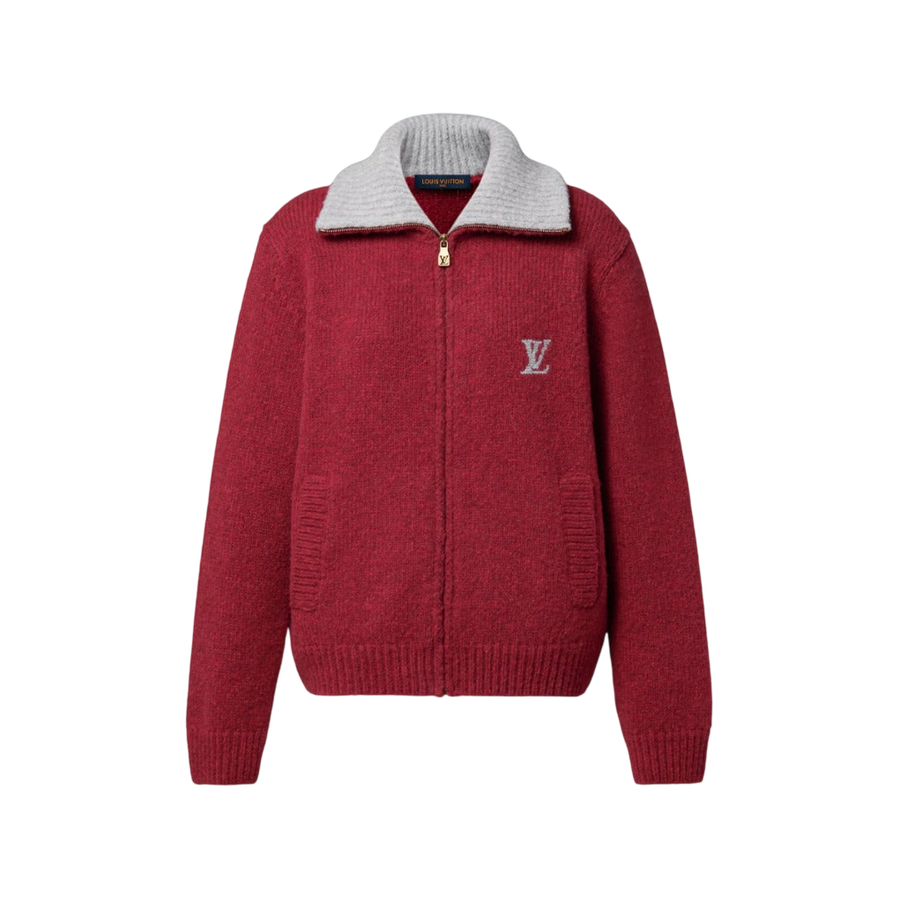 Louis Vuitton Zipped Knitted Jacket With Signature Motif — Cardinal red