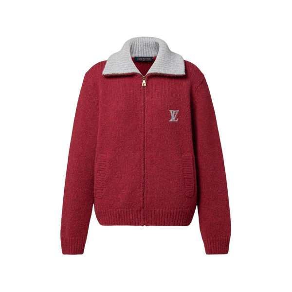 Louis Vuitton Giacca in maglia con cerniera e motivo distintivo — Rosso cardinale