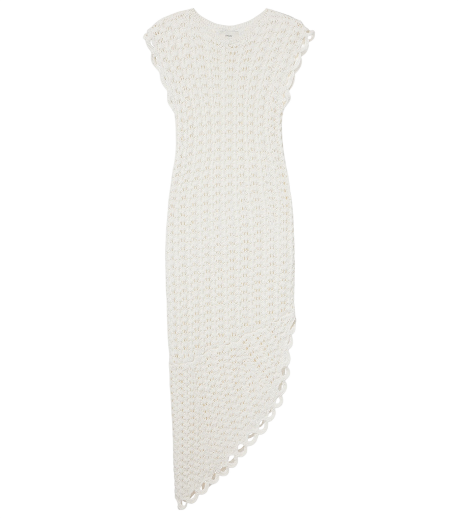 Loulou de Saison Malena asymmetric scalloped crochet midi dress