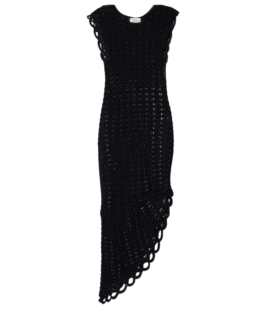 Loulou de Saison Malena asymmetric scalloped crochet midi dress