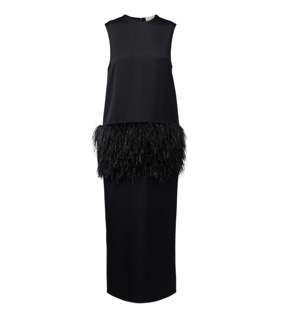 Loulou de Saison Sonia feather-trimmed midi dress