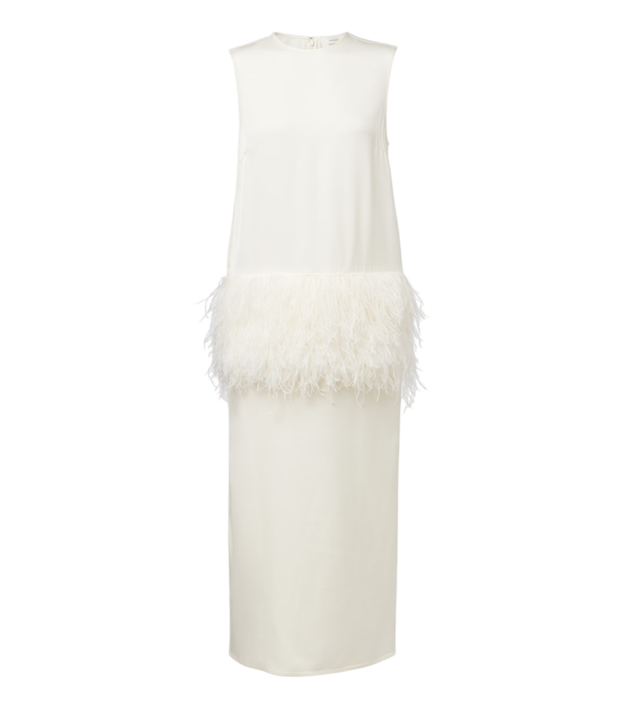 Vestido midi con ribete de plumas de Loulou de Saison Sonia