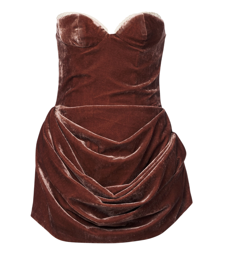 Magda Butrym Crochet-trimmed ruched velvet minidress