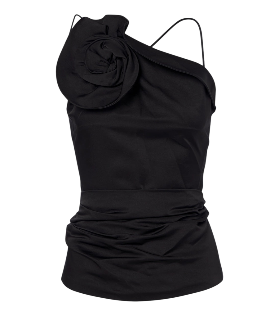 Top de algodón y seda con apliques florales de Magda Butrym
