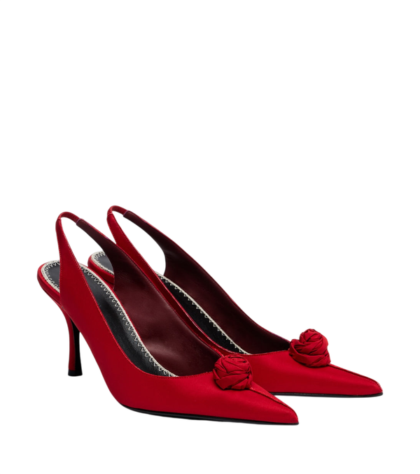 Magda Butrym Floral-appliqué satin slingback pumps
