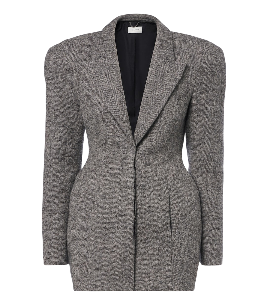 Vestido tipo blazer de mezcla de lana con estampado de espiga de Magda Butrym