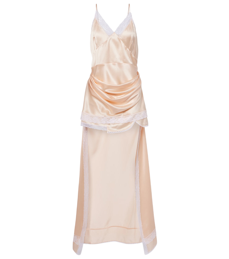 Vestido lencero de satén de seda con ribete de encaje de Magda Butrym