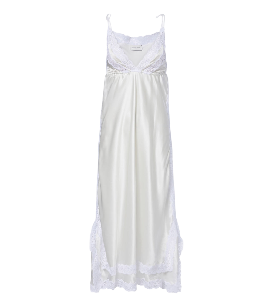 Robe nuisette en satin de soie à garniture en dentelle Magda Butrym