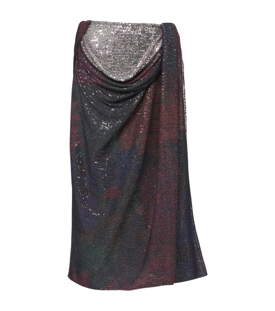 Maison Margiela Saia midi drapeada com lantejoulas e estampa.