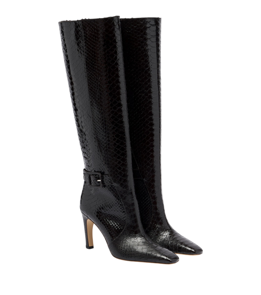 Malone Souliers Raven croc-effect leather knee-high boots
