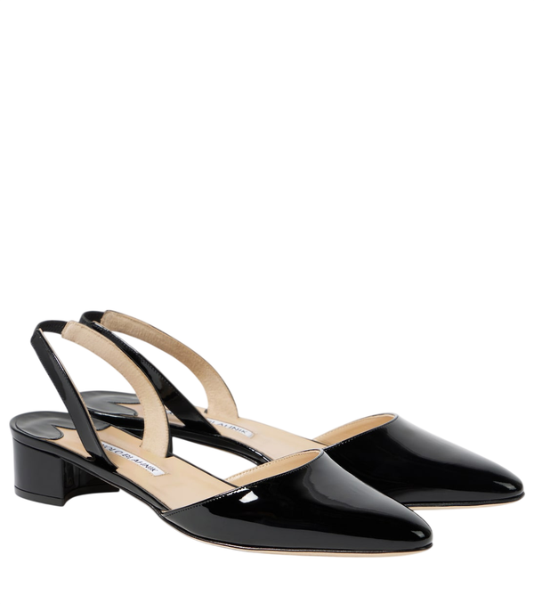 Manolo Blahnik Aspro 30 sapatos de salto slingback em couro envernizado