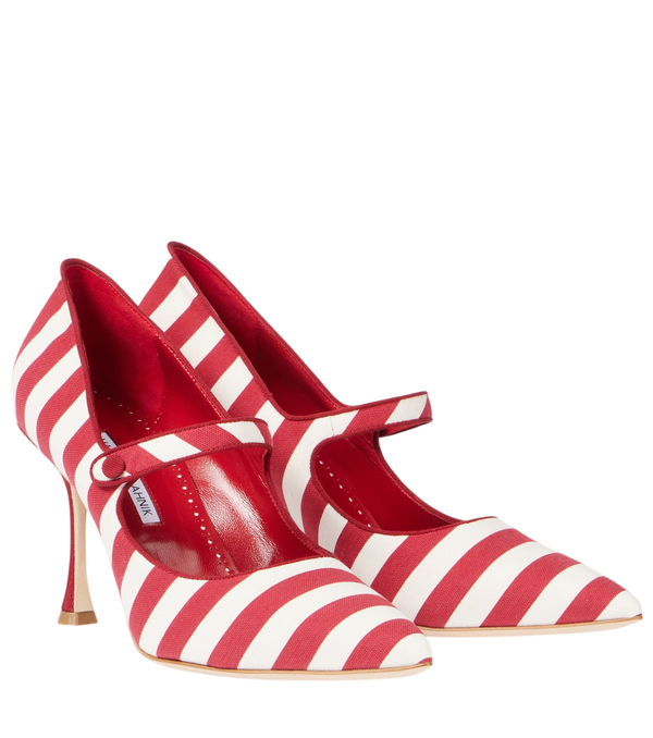 Zapatos de salón Mary Jane a rayas Campari de Manolo Blahnik