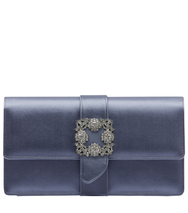 Clutch de satén con adornos Capri de Manolo Blahnik
