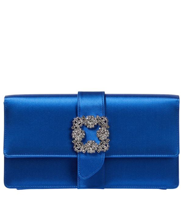 Clutch de satén con adornos Capri de Manolo Blahnik