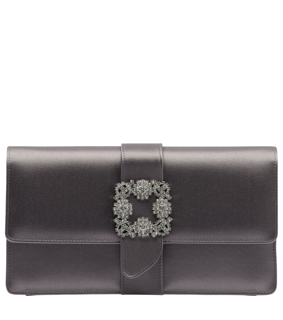 Clutch de satén con adornos Capri de Manolo Blahnik