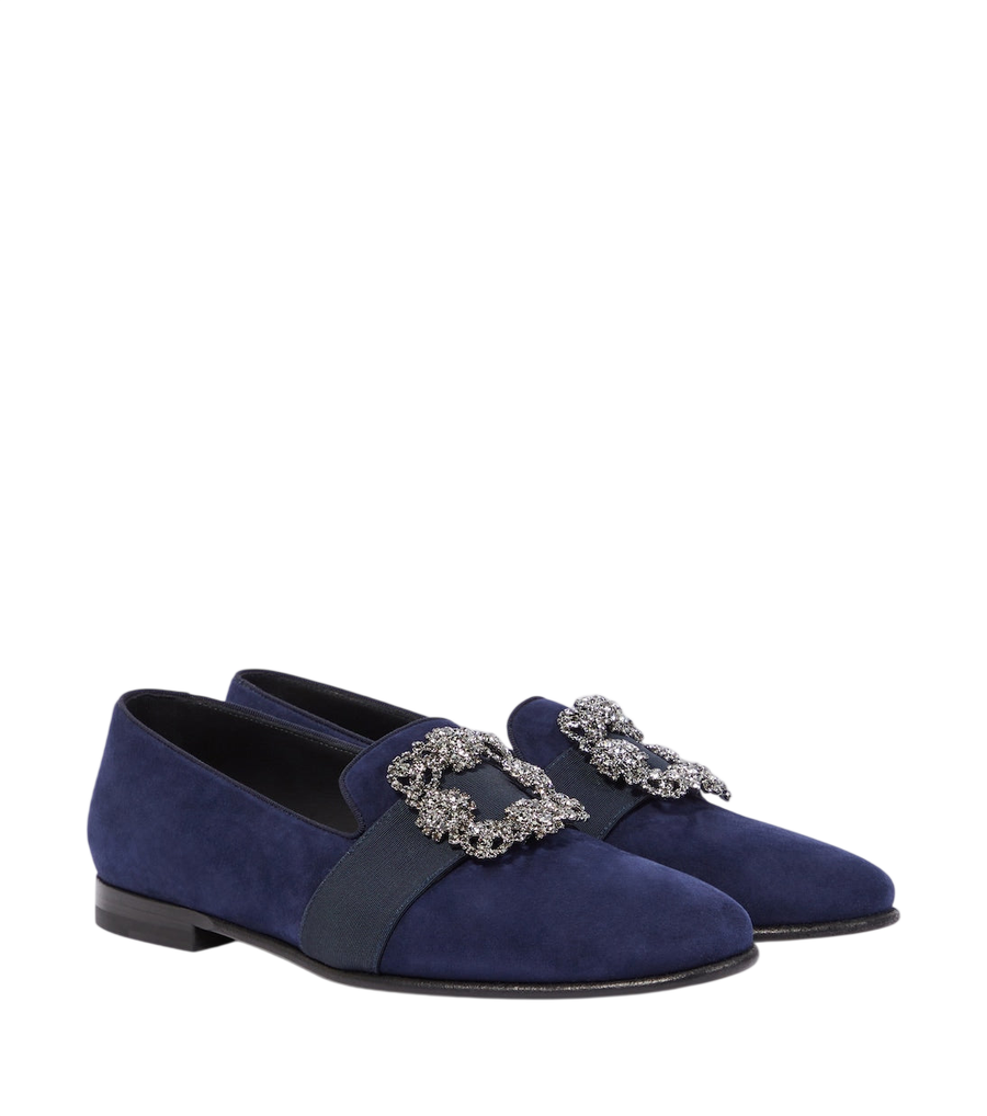 Manolo Blahnik Carlton embellished suede loafers