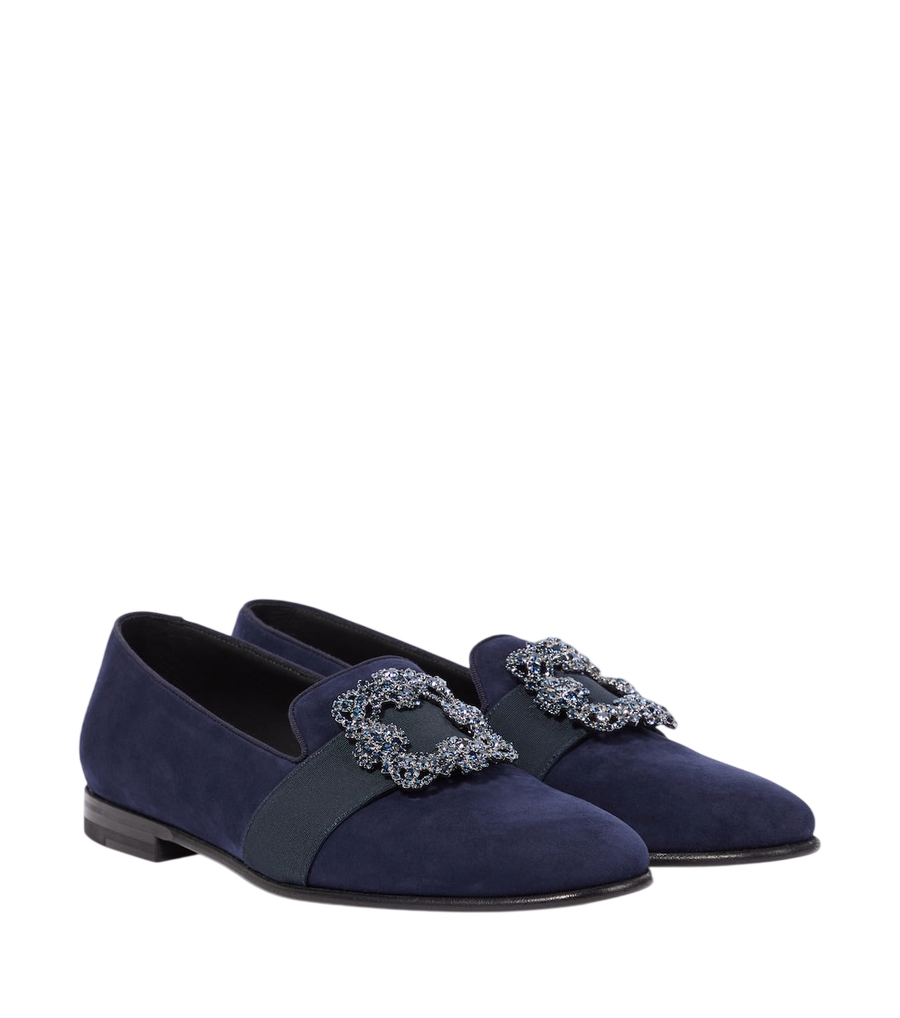 Manolo Blahnik Carlton embellished suede loafers